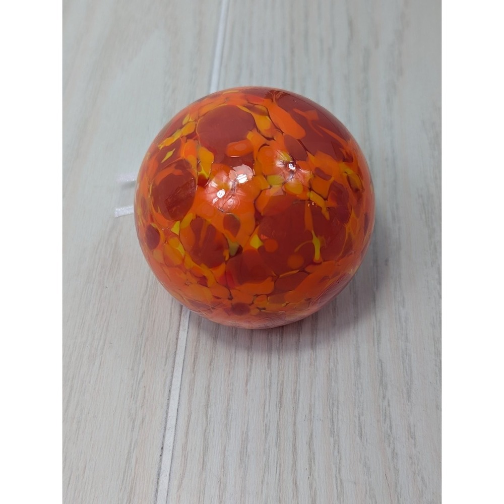 Conway Glass Hand Blown Orange Red Glass Ball Ornament - Picture 6 of 12